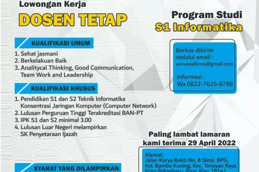 Lowongan Kerja Dosen S1 Informatika